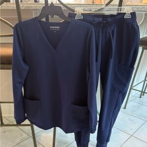 Women's Mandala Navy Scrubs With Long Sleeved Top. Like New - worn once!
